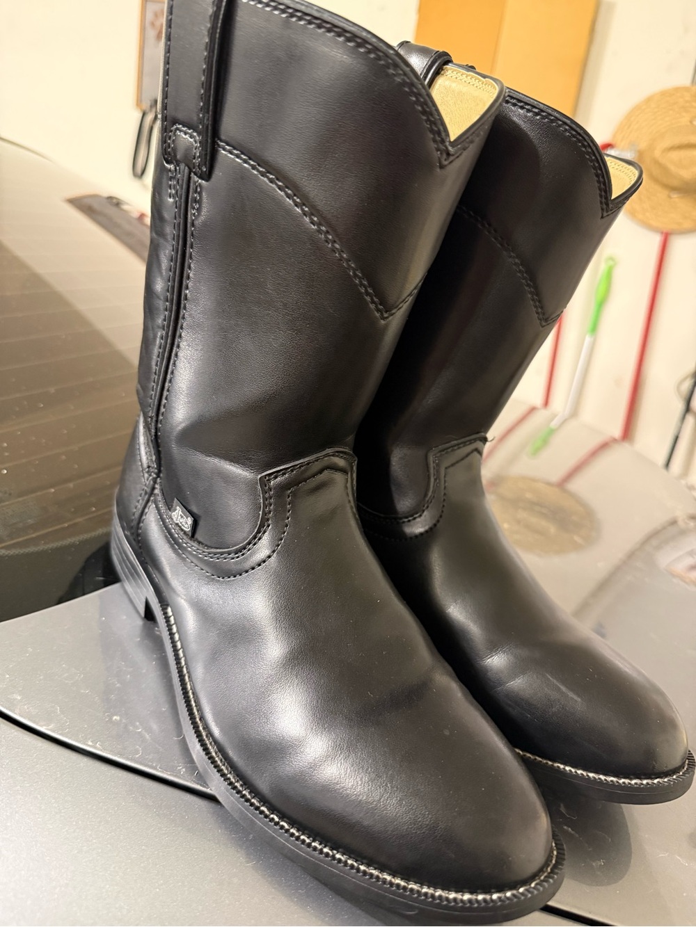 Justin Boots Black Leather Pull-On Western Riding Boots